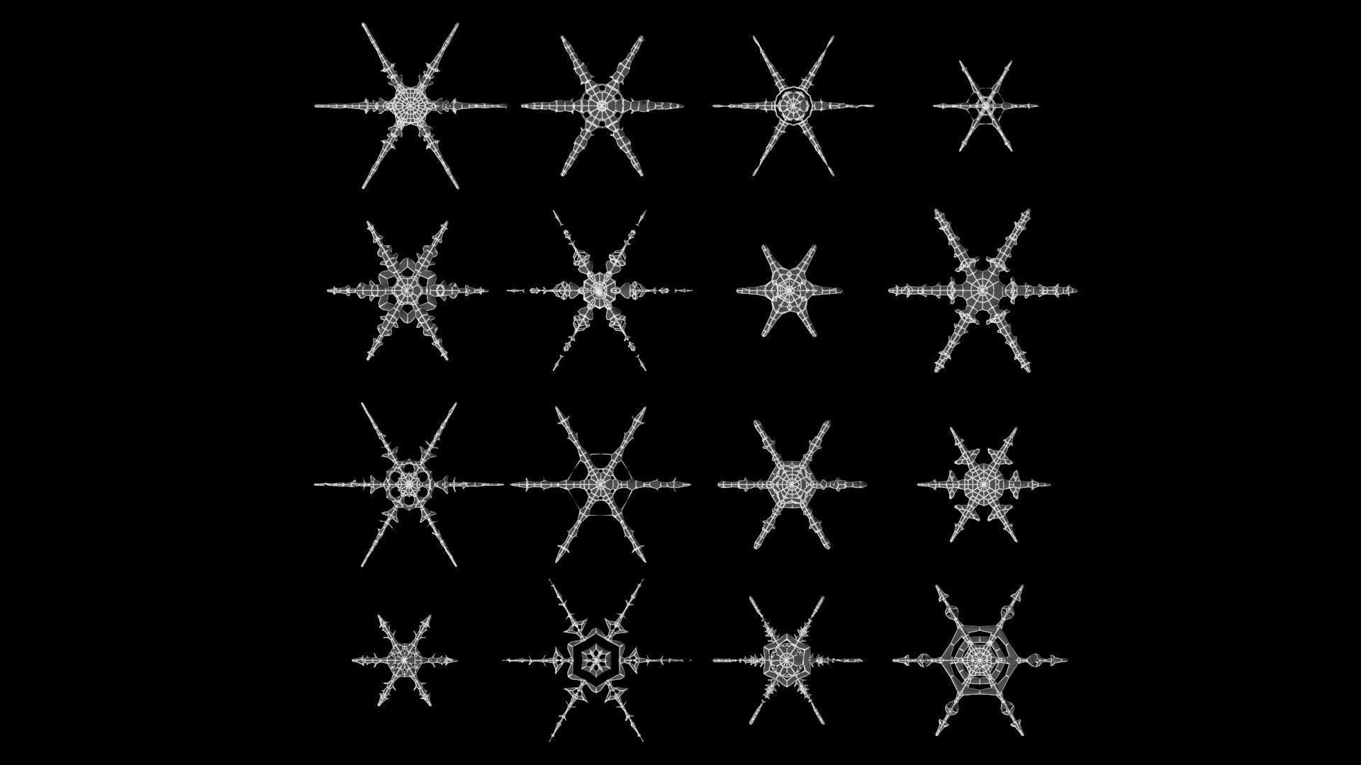 16 Unique Snowflakes Low-poly 3D model_19