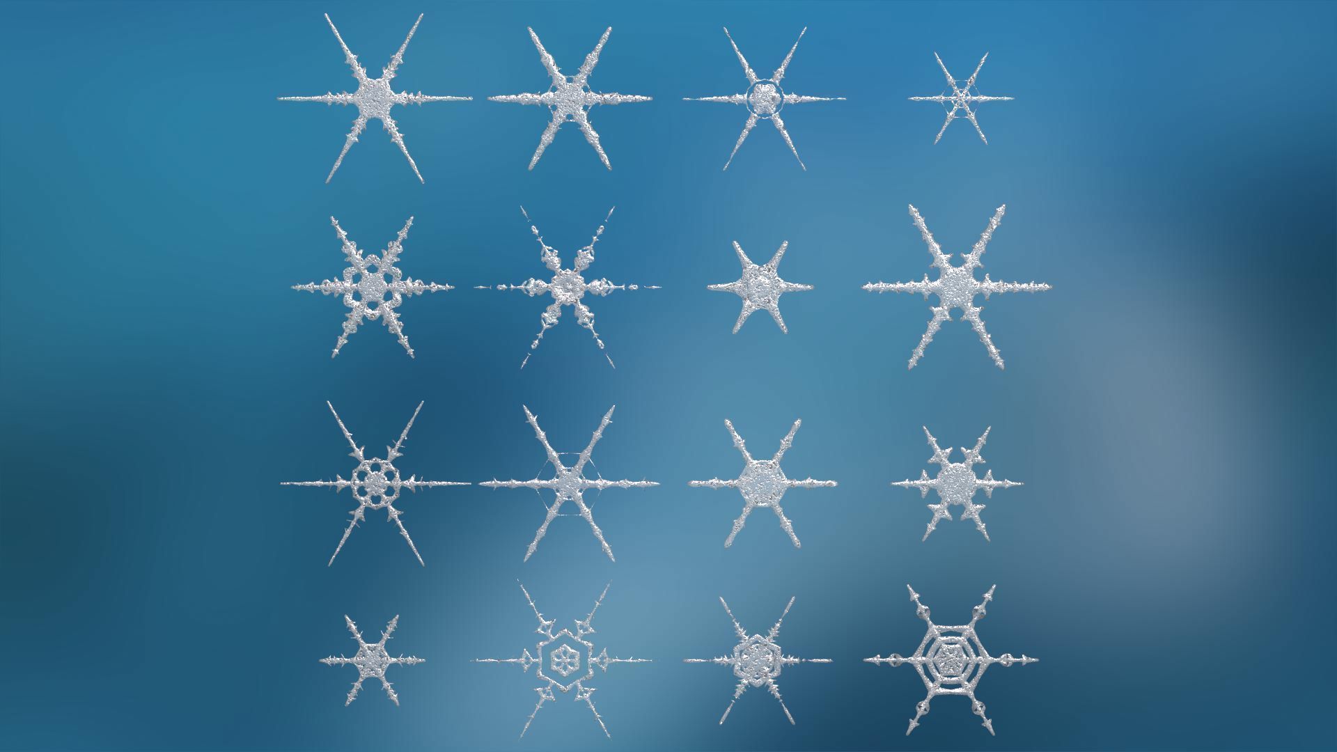 16 Unique Snowflakes Low-poly 3D model_1