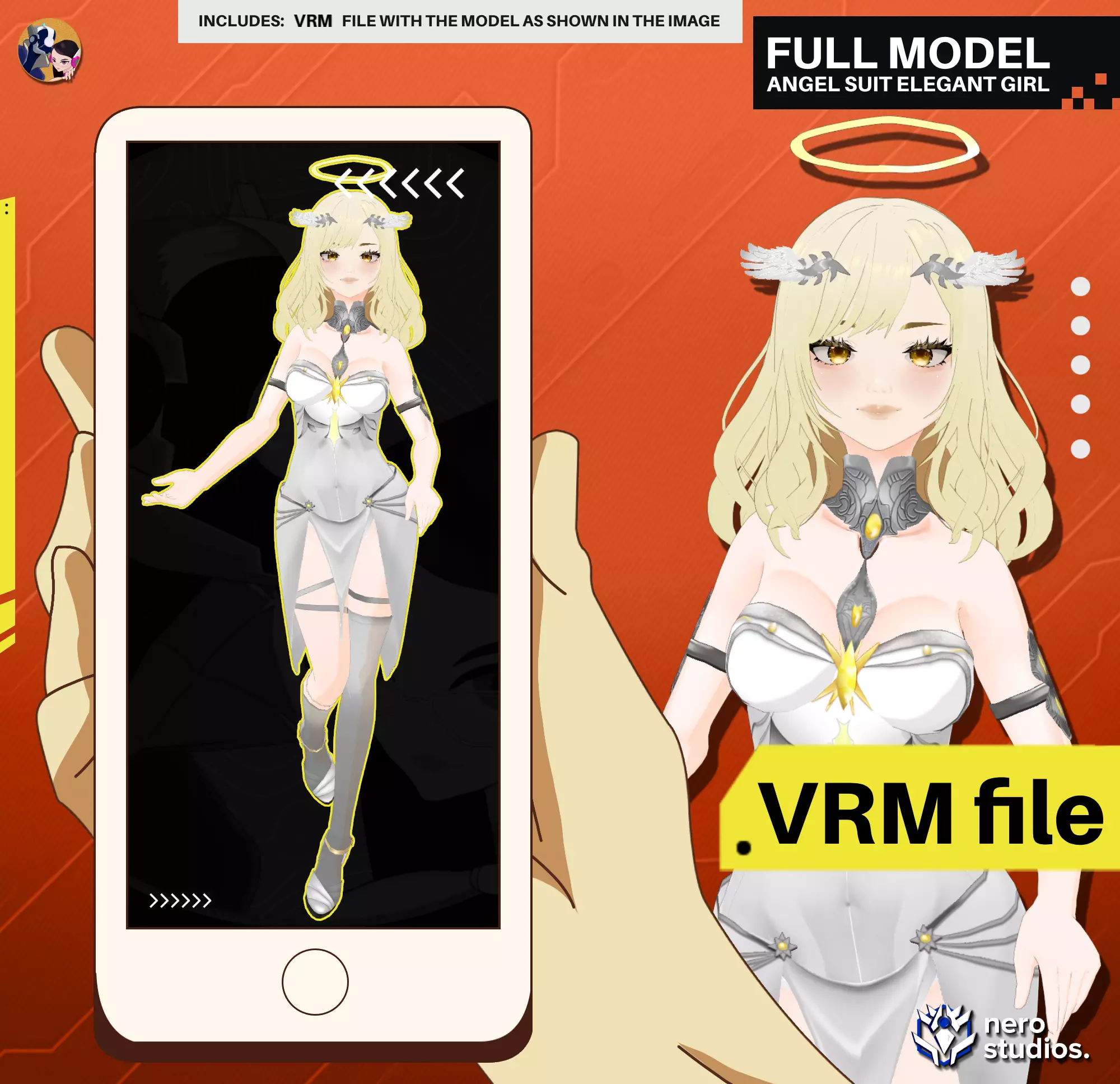 VRM ANGEL SUIT ELEGANT GIRL CUTE WHITE DRESS STOCKINGS 3D model