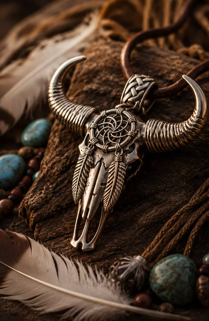 Buffalo Skull Pendant with Dreamcatcher 3D print model