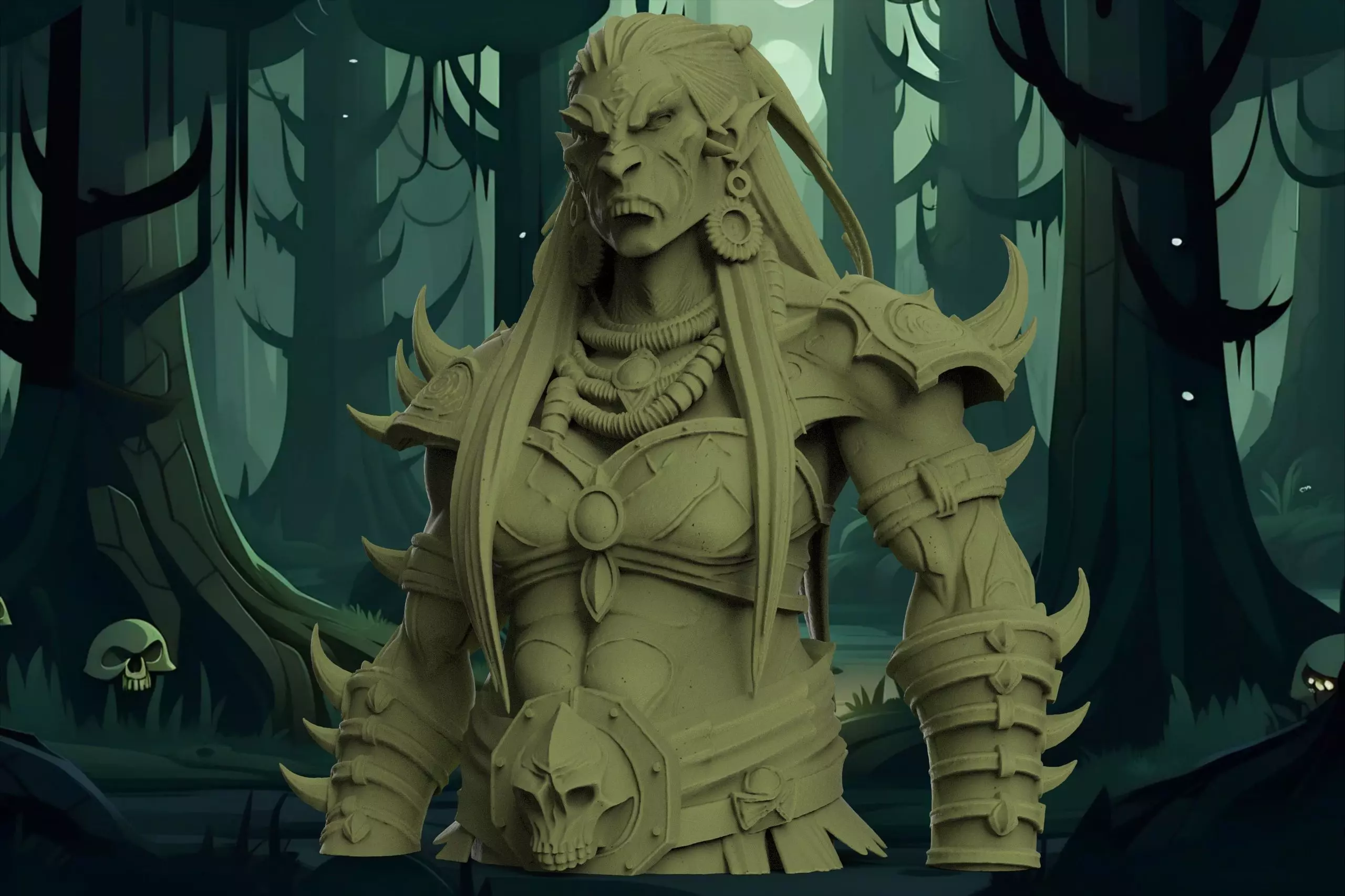Female Orc Warrior Creature - 3D Bust Free 3D print model