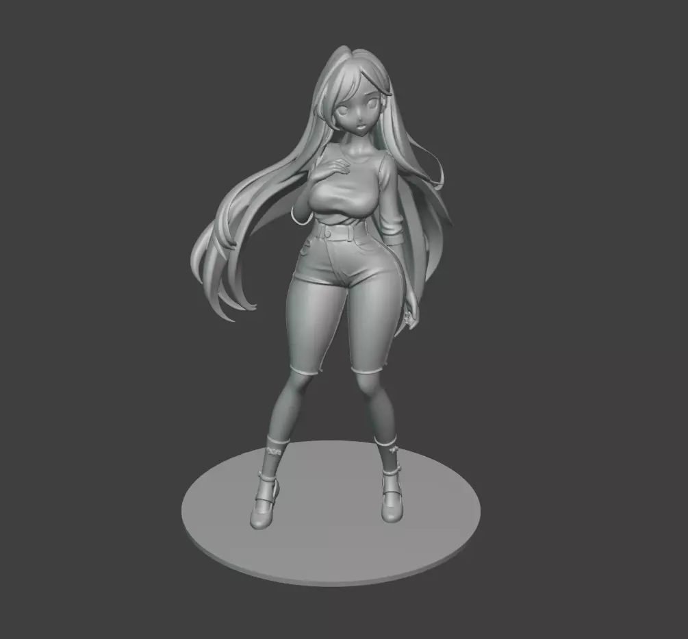 Girl in Jean Shorts and T Shirt 3D print model