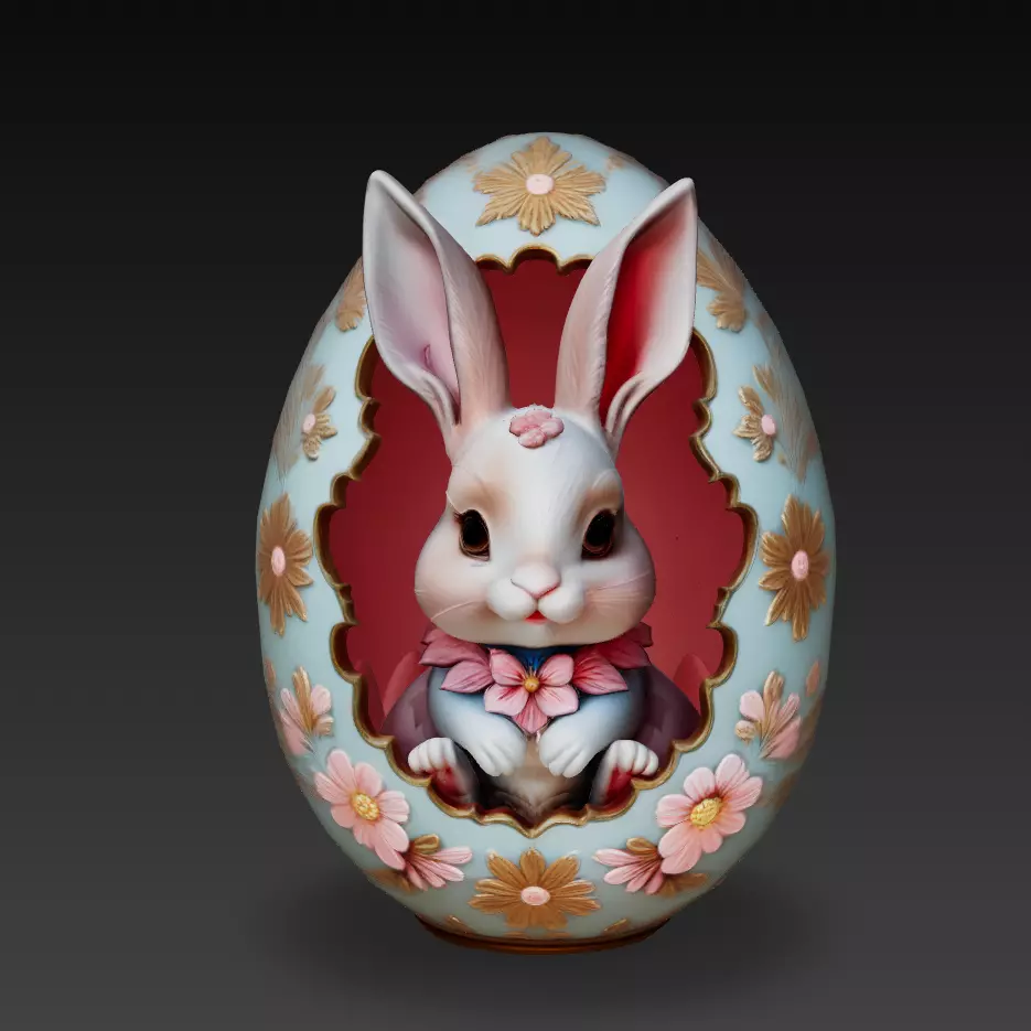 Cute Bunny Easter Egg Decorative Sculpture 3D Model 3D print model