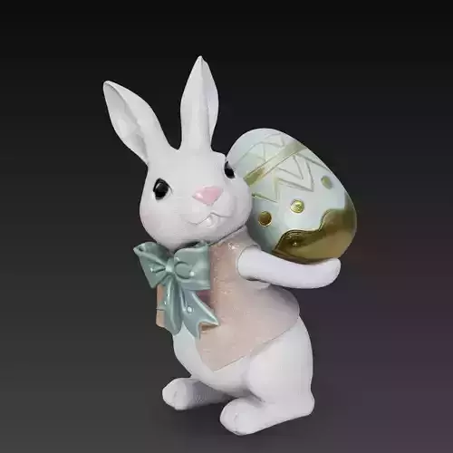 Stylized Easter Bunny Holding Egg Cute Rabbit Character 3D
