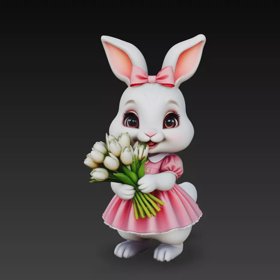 Stylized Cute Bunny Girl with Flowers Easter Rabbit Character 3D 3D print model