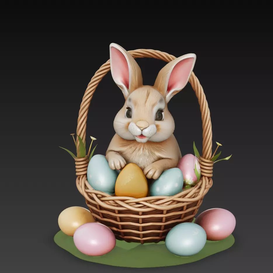 Cute Easter Bunny Basket Eggs Scene Decorative Rabbit 3D 3D print model