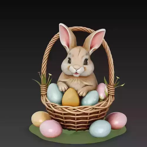 Cute Easter Bunny Basket Eggs Scene Decorative Rabbit 3D