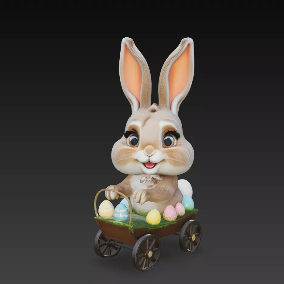 Stylized Easter Bunny with Egg Cart Cute Rabbit Character 3D 3D print model