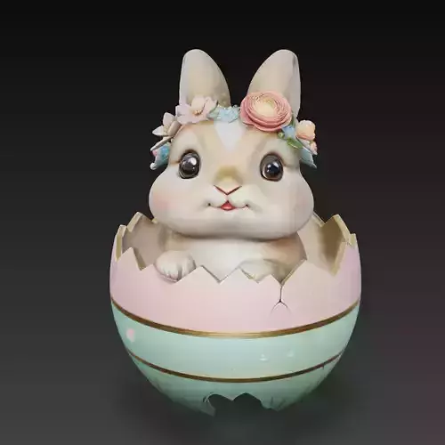 Stylized Easter Bunny in Cracked Egg Cute Floral Rabbit 3D