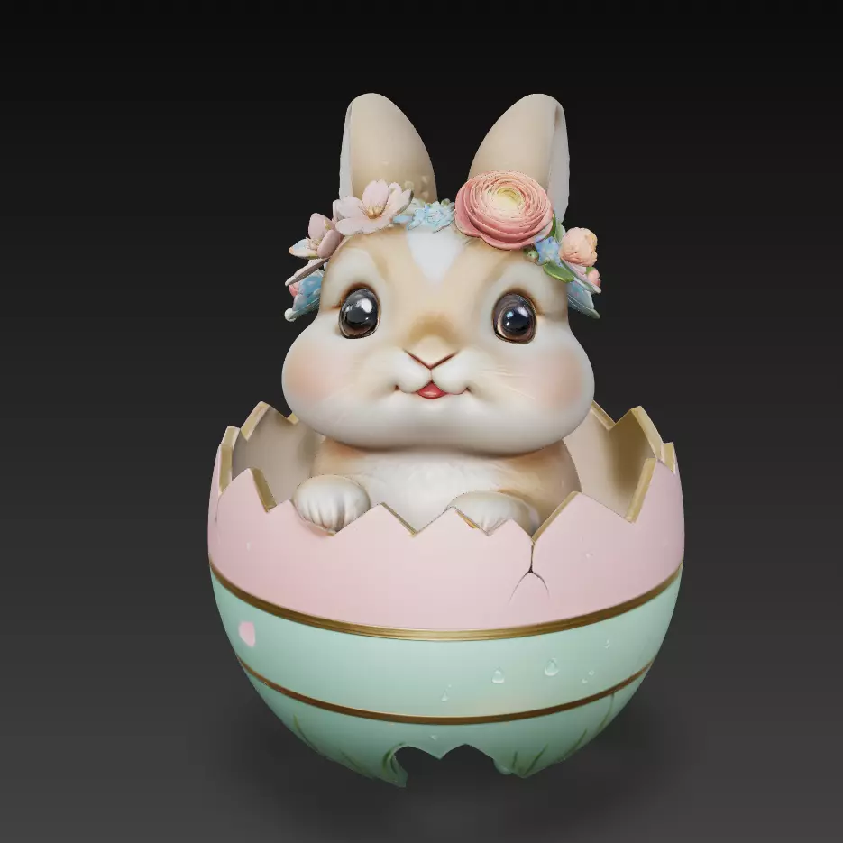 Stylized Easter Bunny in Cracked Egg Cute Floral Rabbit 3D 3D print model
