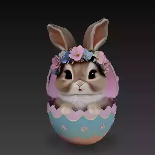Stylized Easter Bunny in Egg Cute Floral Rabbit Sculpture