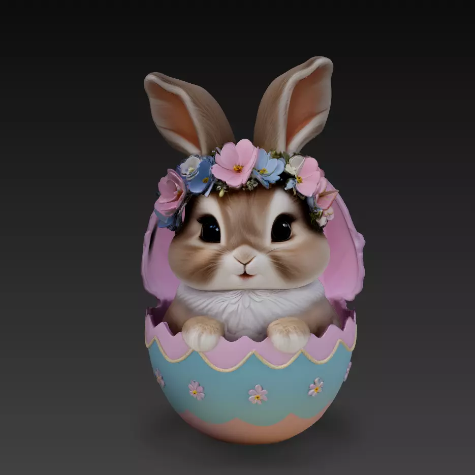 Stylized Easter Bunny in Egg Cute Floral Rabbit Sculpture 3D print model