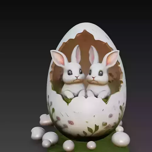 Stylized Easter Bunny Couple Egg Scene Cute Rabbit Diorama 3D