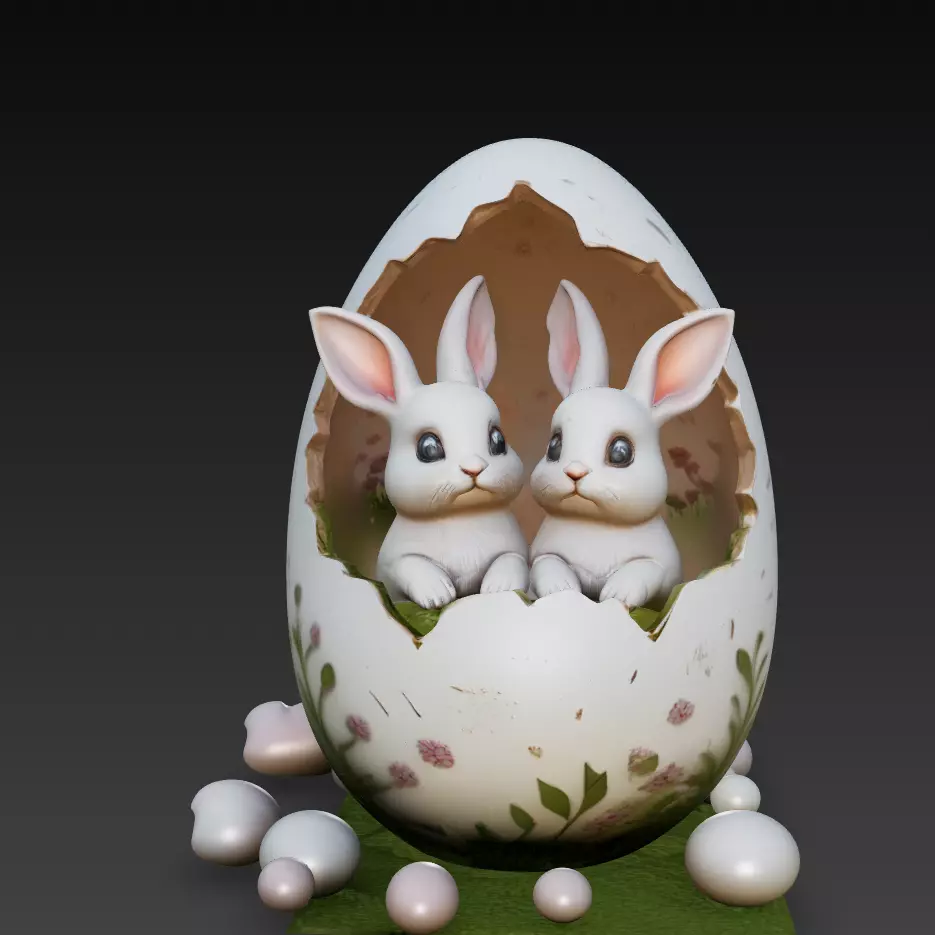 Stylized Easter Bunny Couple Egg Scene Cute Rabbit Diorama 3D 3D print model