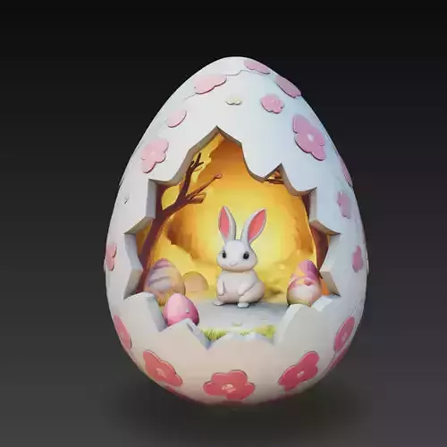 Stylized Easter Egg Bunny Scene Cute Spring Diorama 3D Model