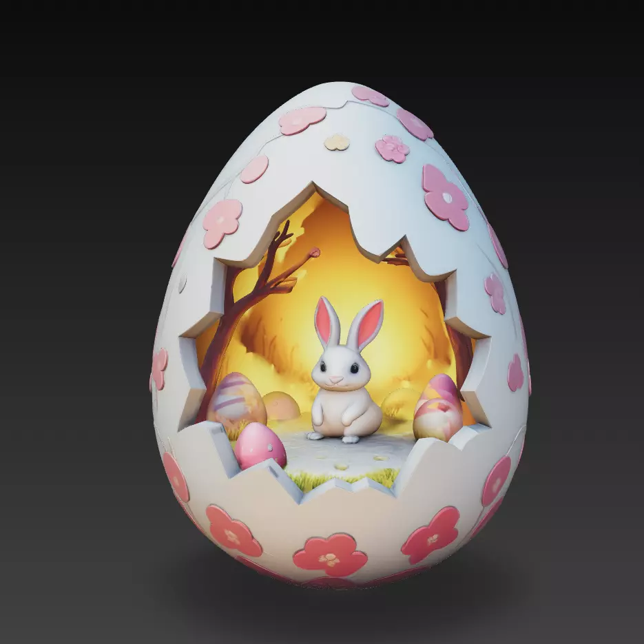 Stylized Easter Egg Bunny Scene Cute Spring Diorama 3D Model 3D print model