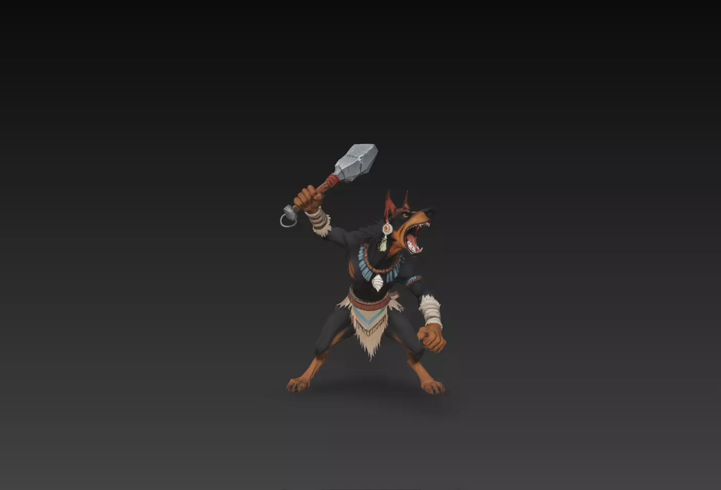 Stylized Tribal Wolf Warrior Character Fantasy Fighter 3D Model 3D print model