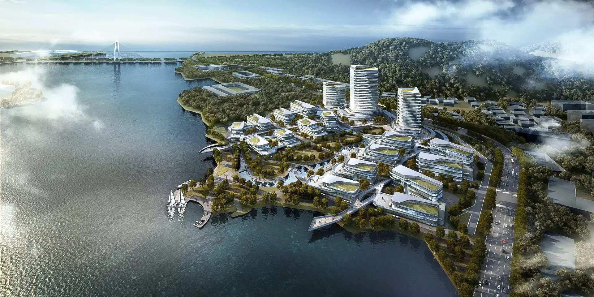 Modern Waterfront Architectural Exterior Business Campus 3D model