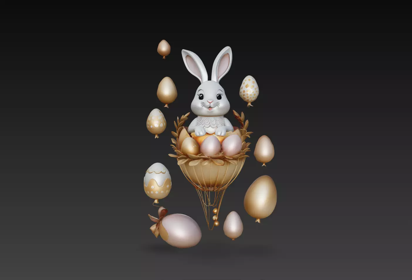 Luxury Floating Easter Bunny Egg Composition Decorative 3D print model