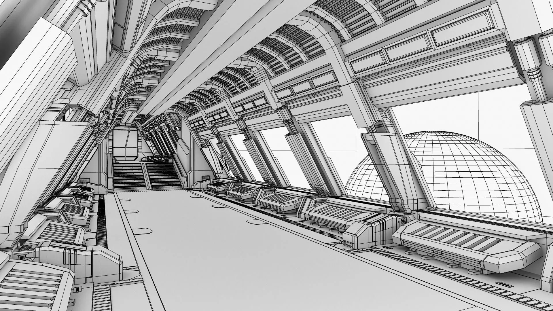 Spaceship corridor 2 3D model_0