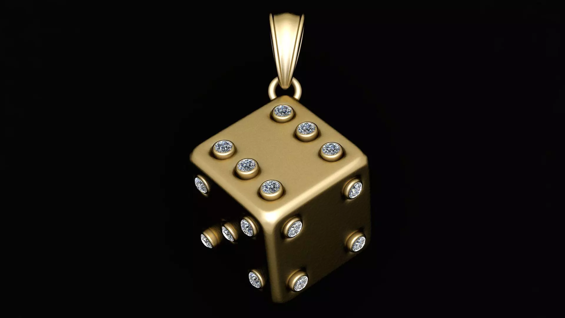 Luxury Diamond-Encrusted Golden Dice Pendant 3D print model