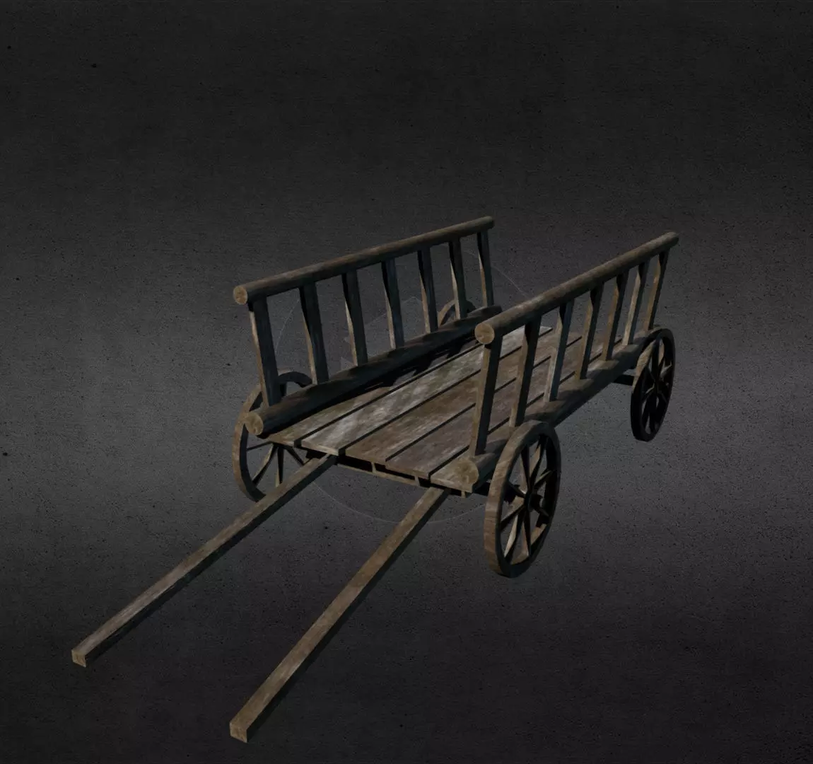 Medieval wagon Low-poly 3D model_0