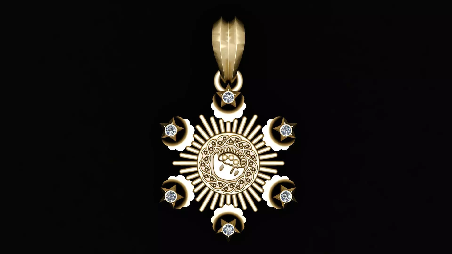 Celestial Sun and Crescent Star Diamond Medallion 3D print model