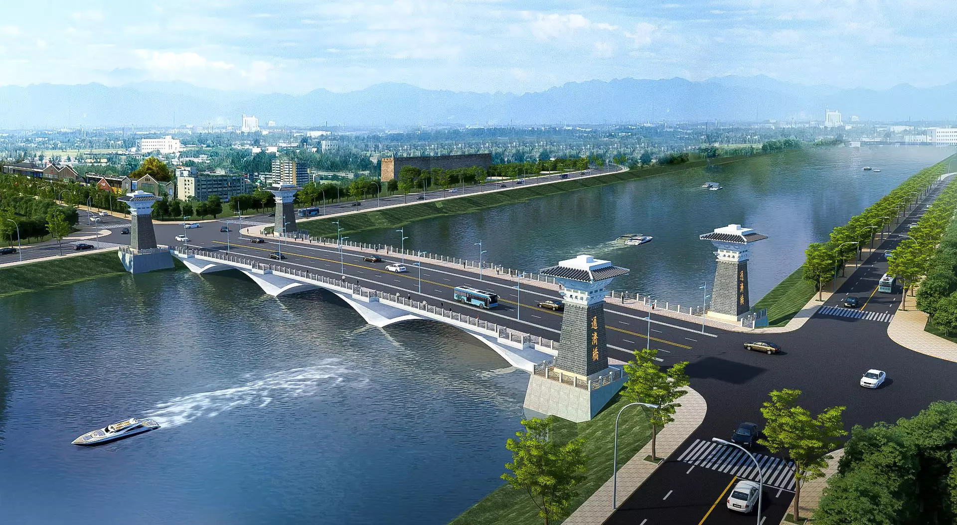 Modern Waterfront Architectural Bridge Infrastructure 3D model