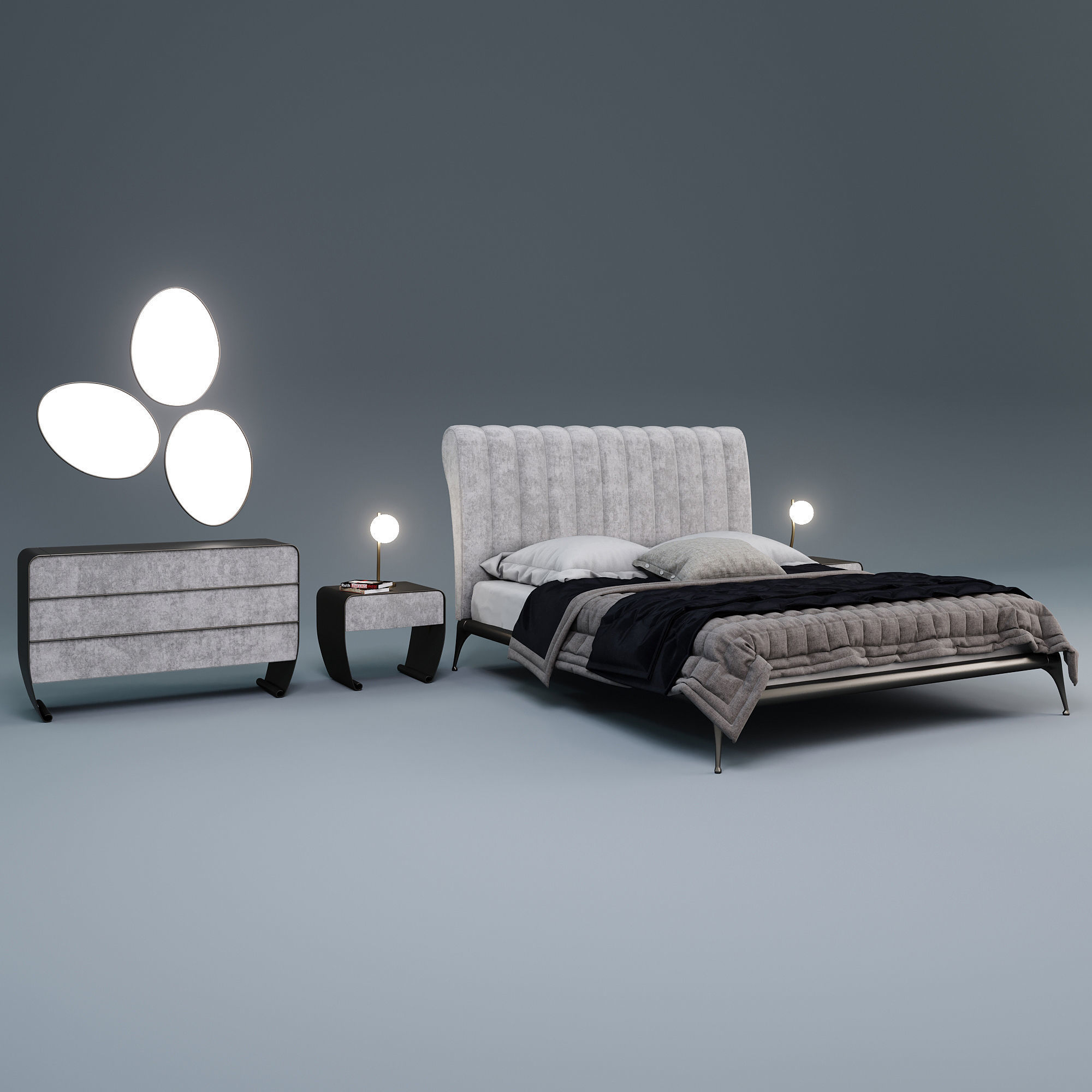 Cantori iseo bed set taolino noa sfera stone 3D model_3
