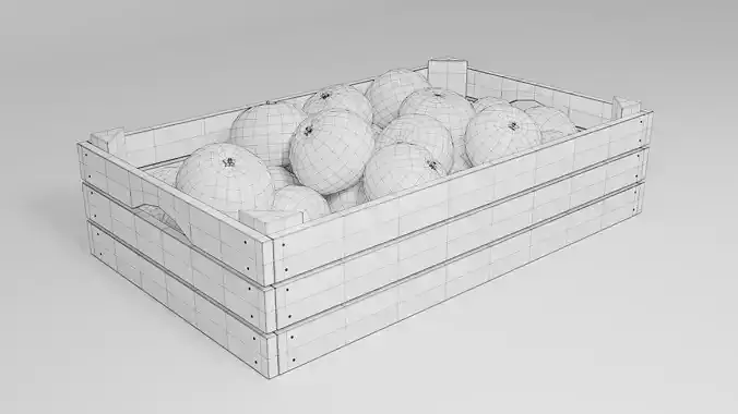 Wooden Fruit Crate with Tangerines Low-poly 3D model 7