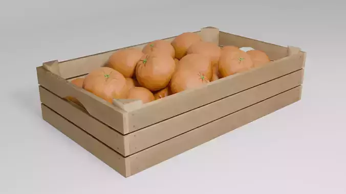 Wooden Fruit Crate with Tangerines Low-poly 3D model 3