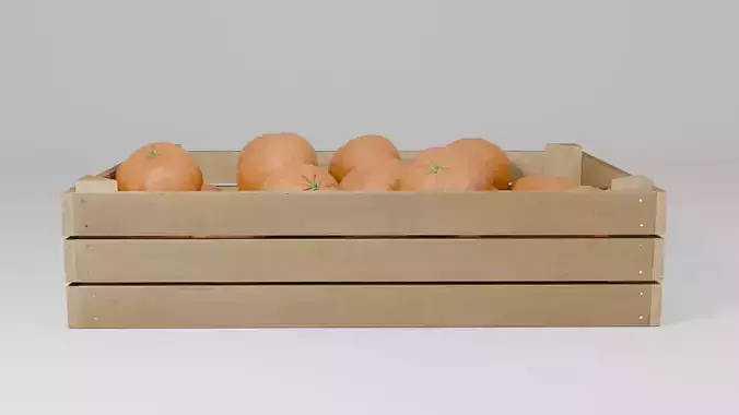 Wooden Fruit Crate with Tangerines Low-poly 3D model 4