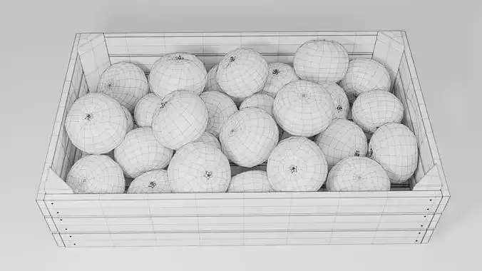 Wooden Fruit Crate with Tangerines Low-poly 3D model 5