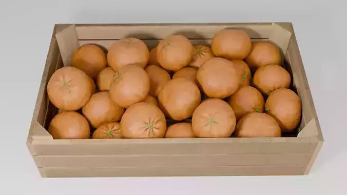 Wooden Fruit Crate with Tangerines Low-poly 3D model