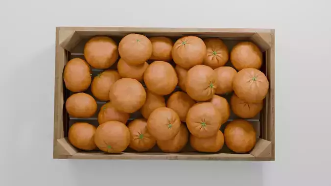 Wooden Fruit Crate with Tangerines Low-poly 3D model 2