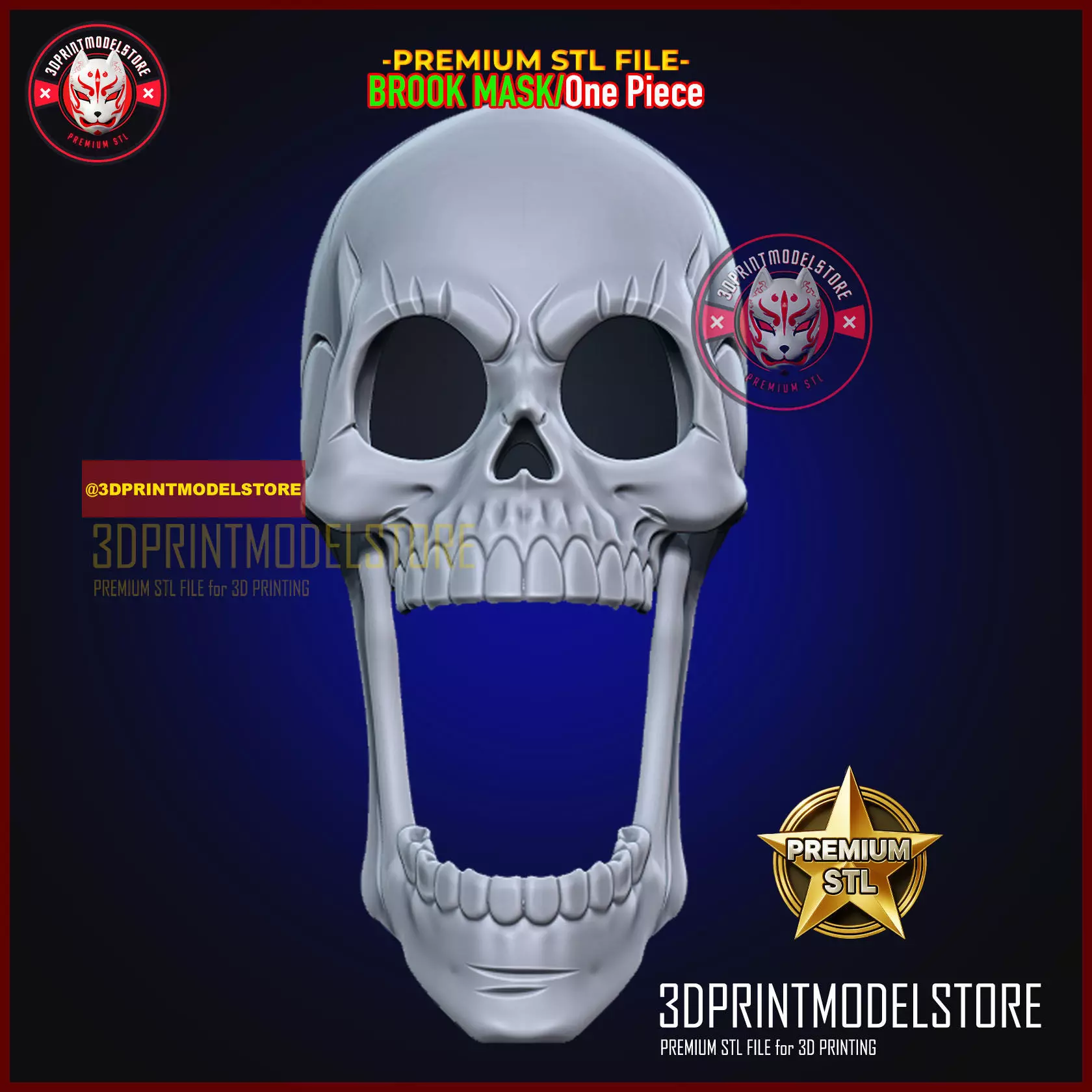 Brook Mask - Brook One Piece LA - Anime Cosplay - Skull Head 3D print model