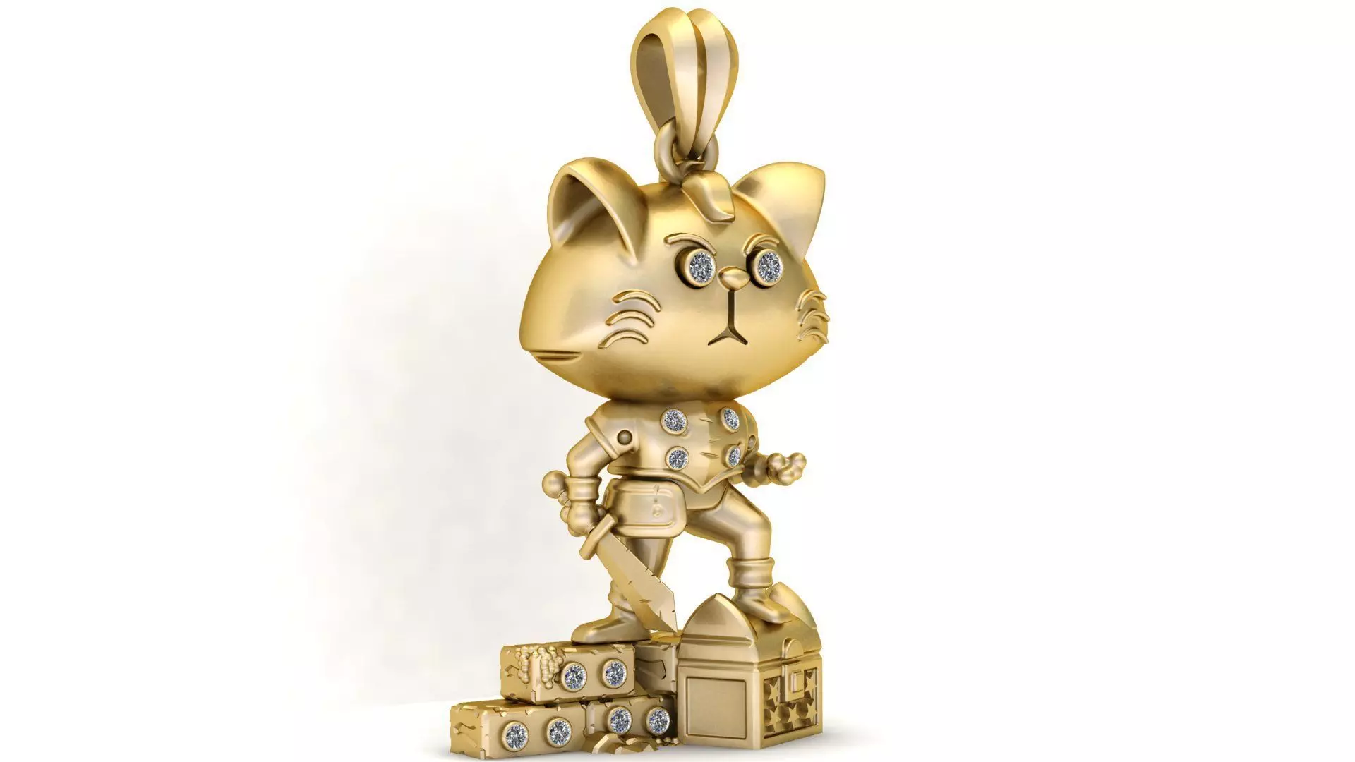 Warrior Cat Gold Medallion with Diamond Accents 3D print model