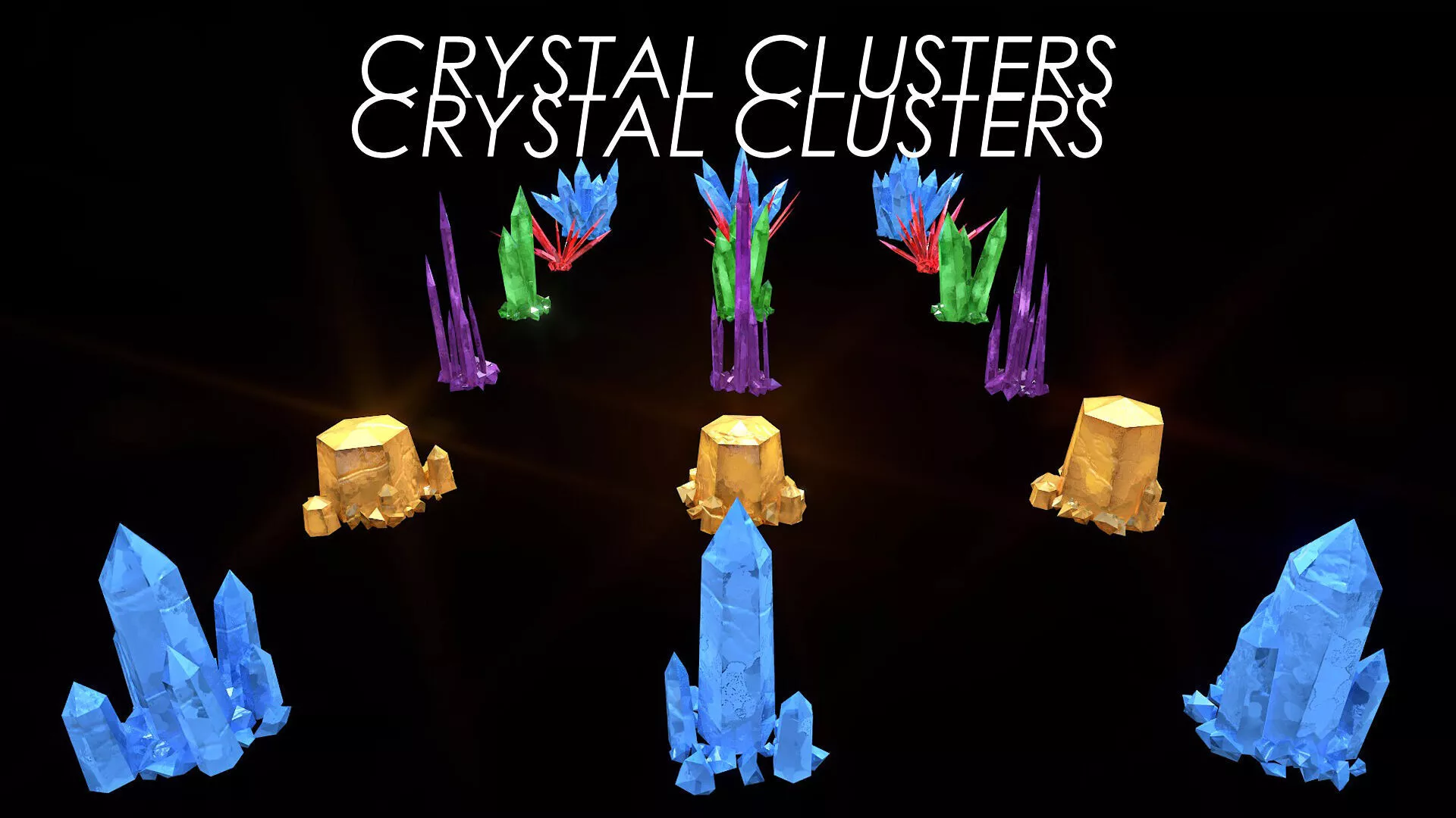 CRYSTAL CLUSTERS PACK STYLIZED 4K GAME-READY LOW-POLY AAA Low-poly 3D model