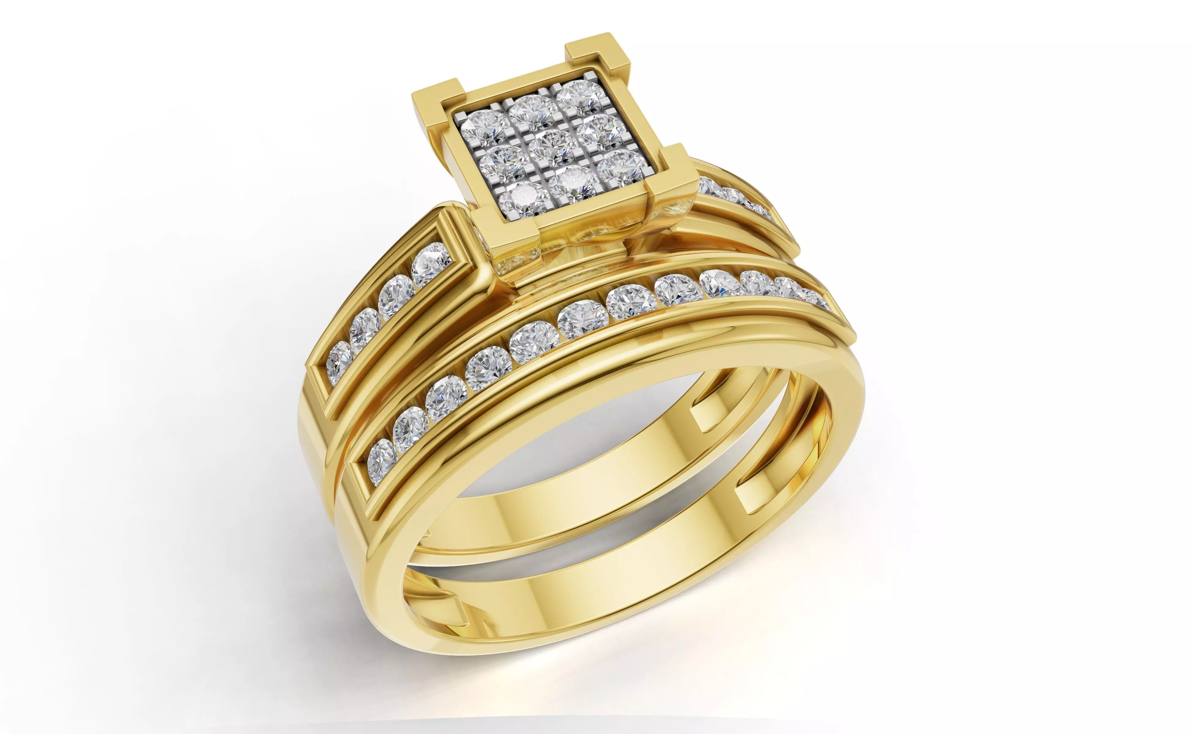 AV 760 Diamond Ladies Engagement Bridal Ring Set Matching Band 3D print model