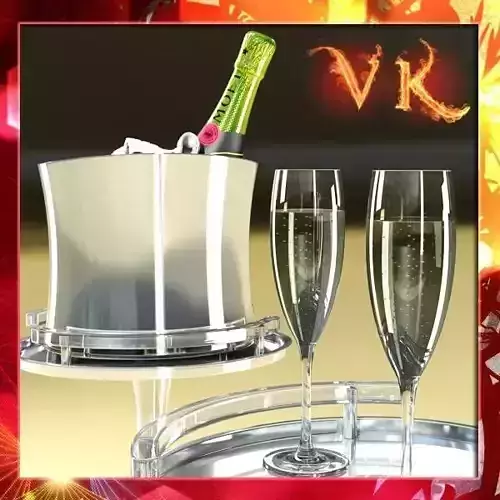 Champagne Set - Bottle Flute and Ice Bucket 3D model