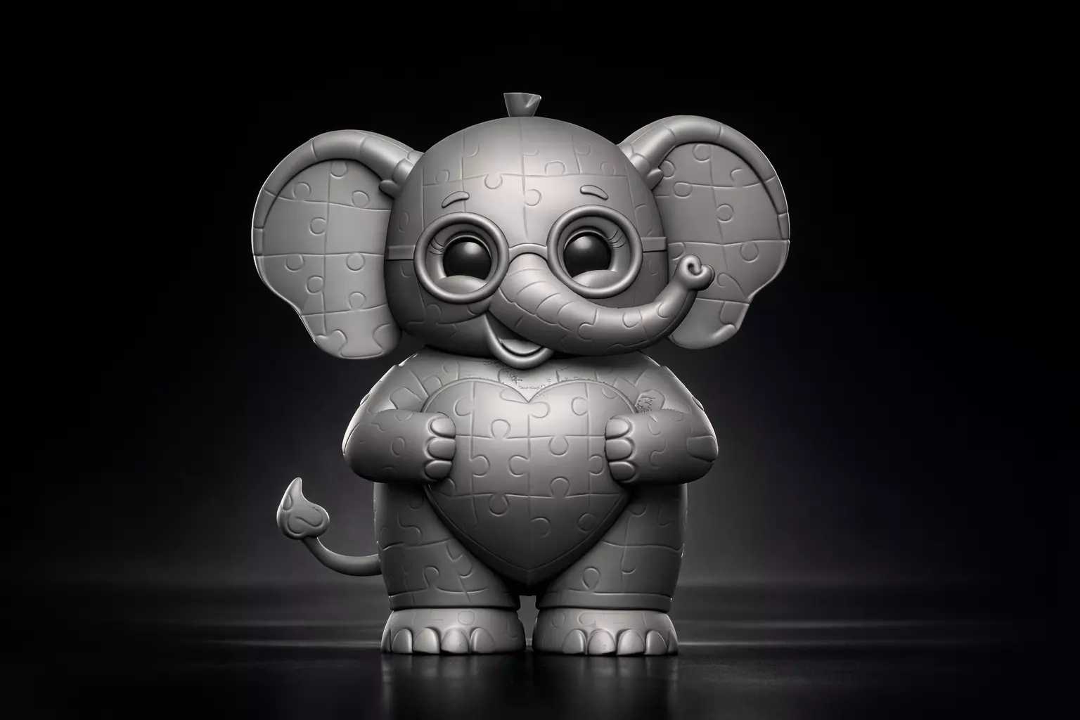 Puzzle Heart Elephant Autism Awareness Figure 3D print model