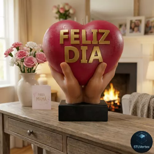 Happy Mothers Day Heart in Hands Candle 3D print model