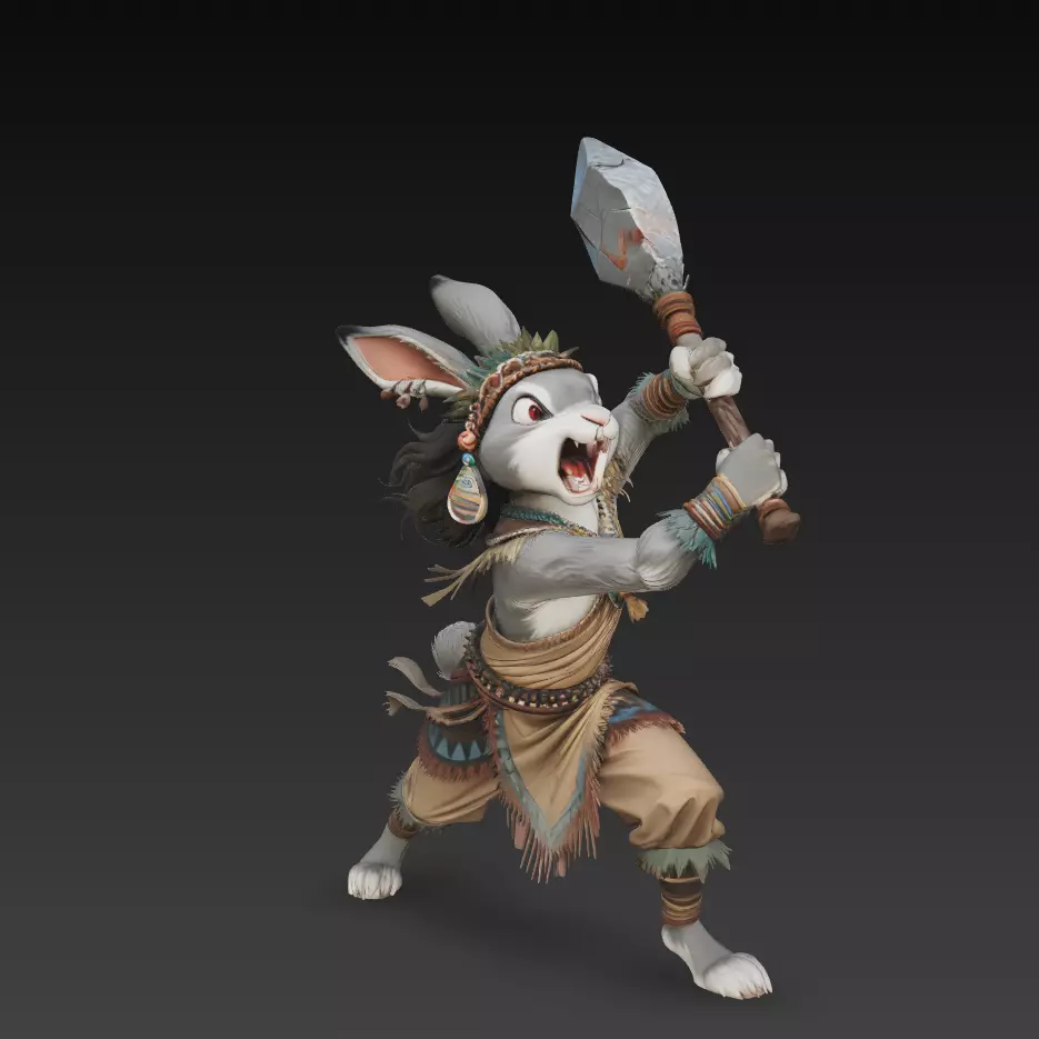 Stylized Rabbit Warrior Tribal Fighter Character Fantasy 3D print model