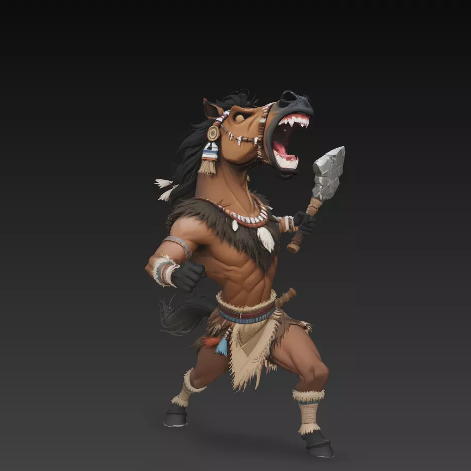 Stylized Horse Warrior Tribal Beast Character Fantasy 3D Model 3D print model