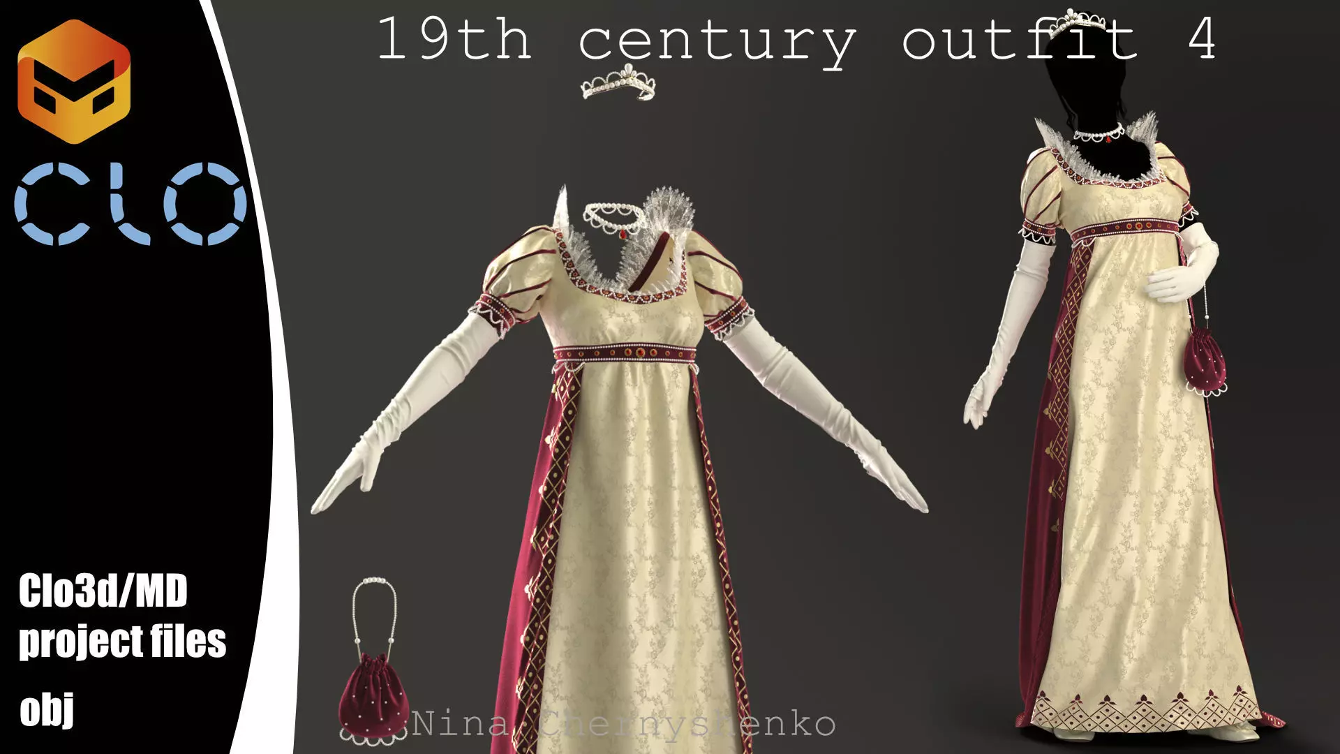 19th century outfit 4 - Marvelous Designer project and OBJ 3D model
