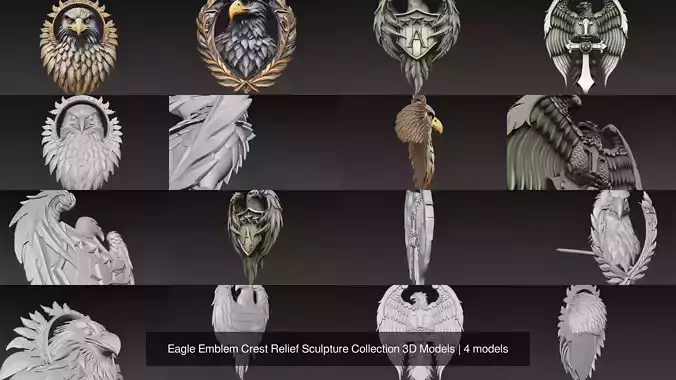 Eagle Emblem Crest Relief Sculpture Collection 3D Models