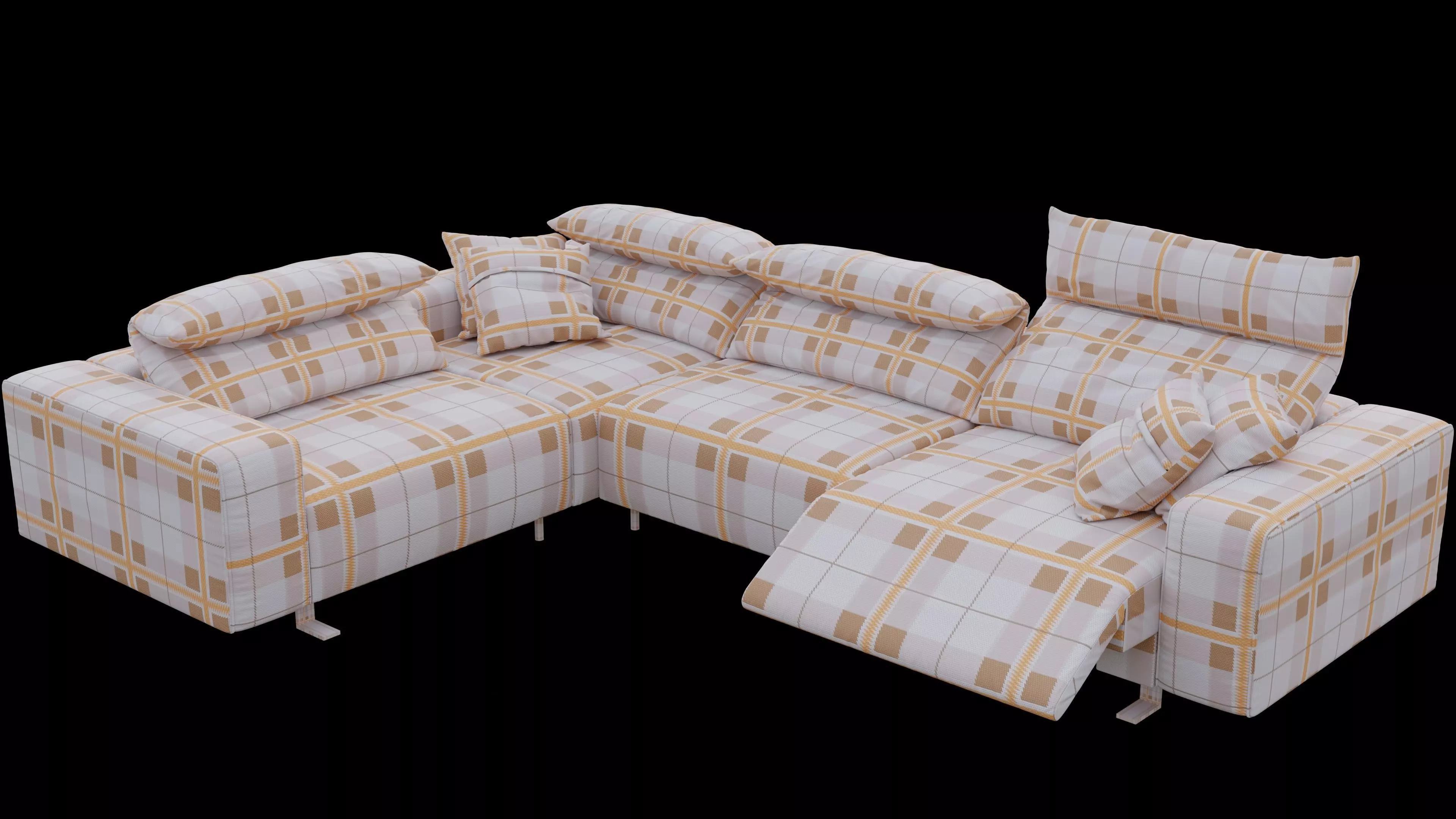 Modern Modular L Shaped Sofa Plaid Fabric Sectional Free low-poly 3D model