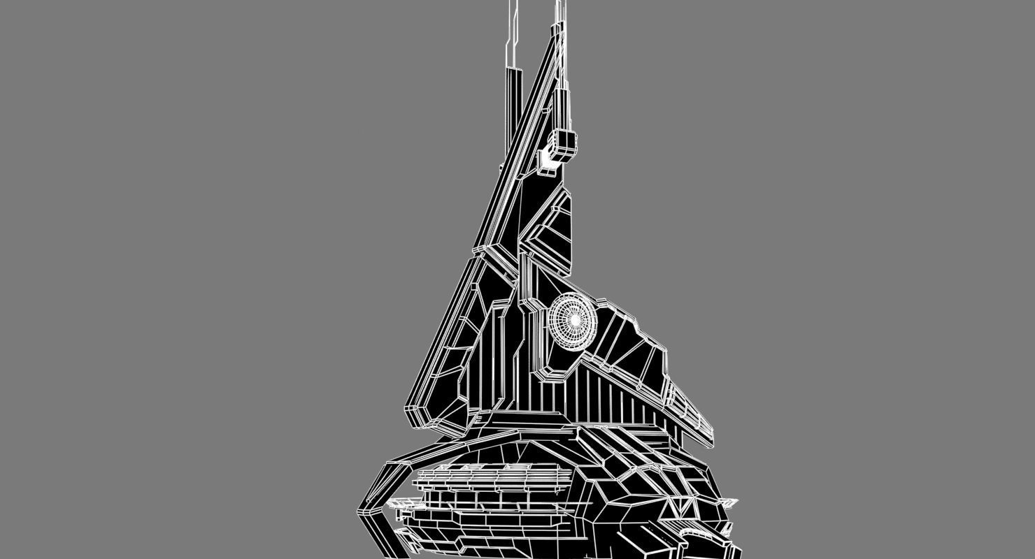 Halo Style Sci-Fi Building 3D model_5