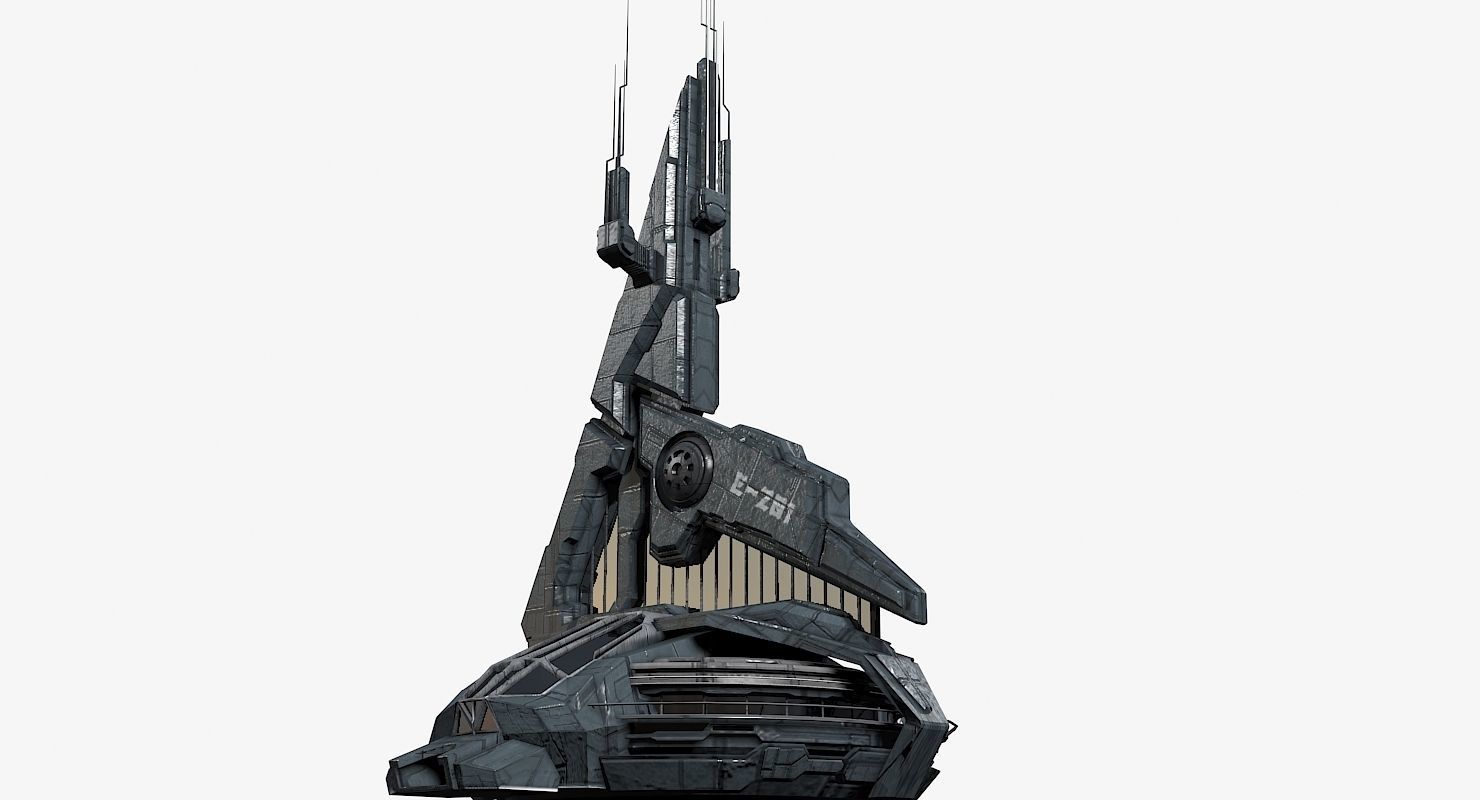 Halo Style Sci-Fi Building 3D model_2