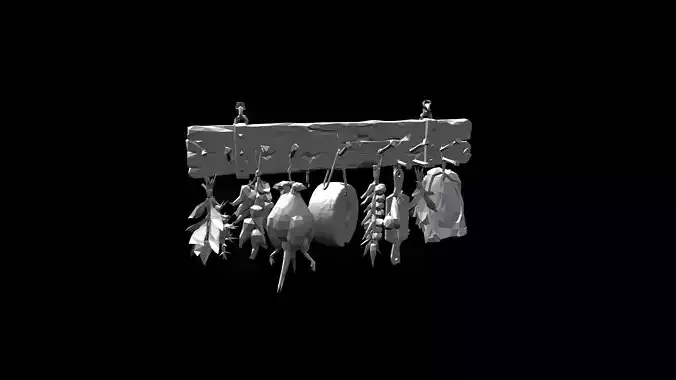 Low Poly Stylized Medieval Kitchen Rack - PBR Low-poly 3D model 3
